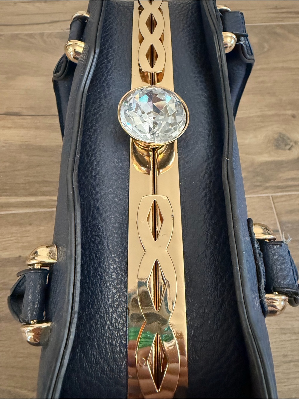 Navy Rhinestone Lock Shoulder Purse - Picture 7 of 8